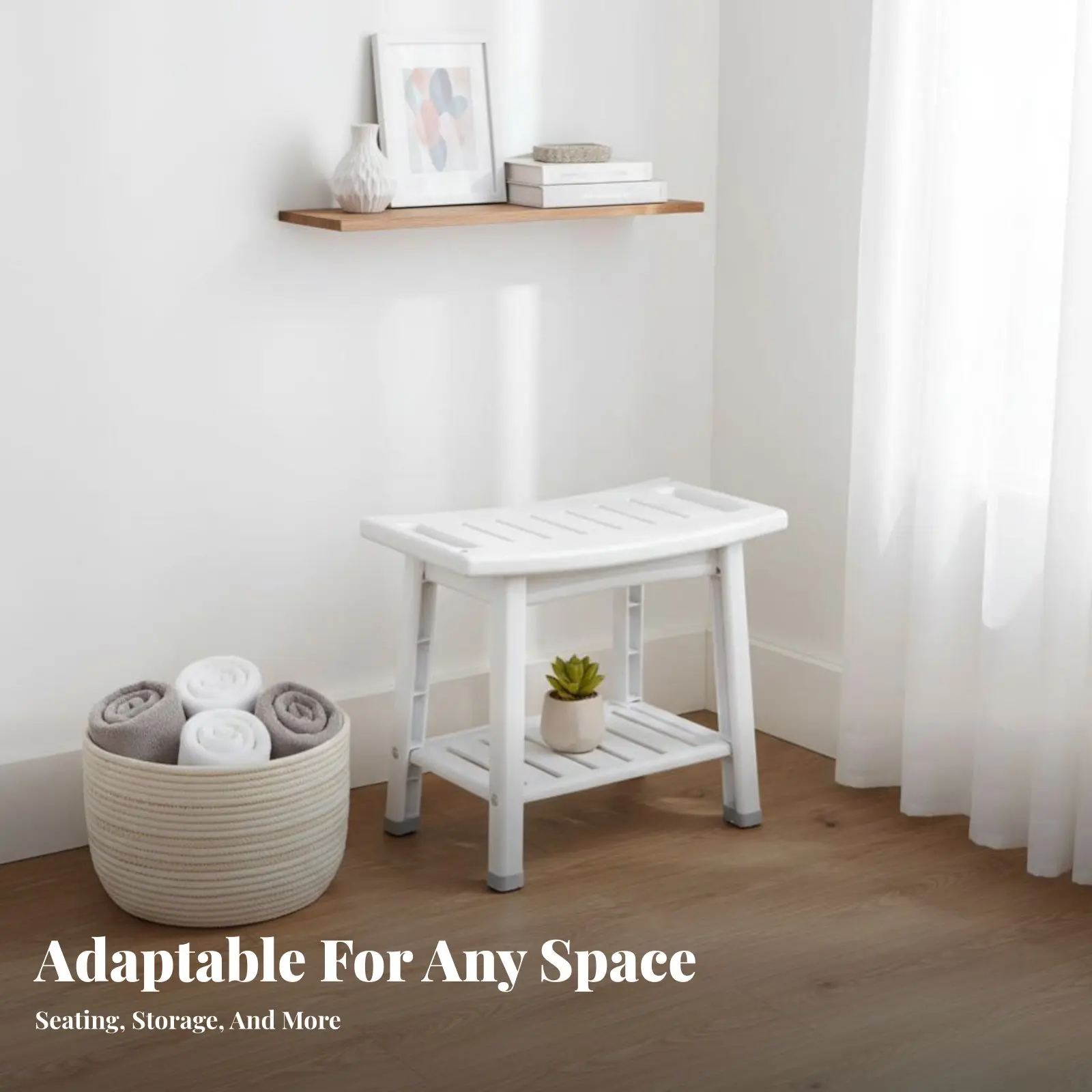 2-Tier Non-Slip Bathroom Bench for Mobility - alternate angle