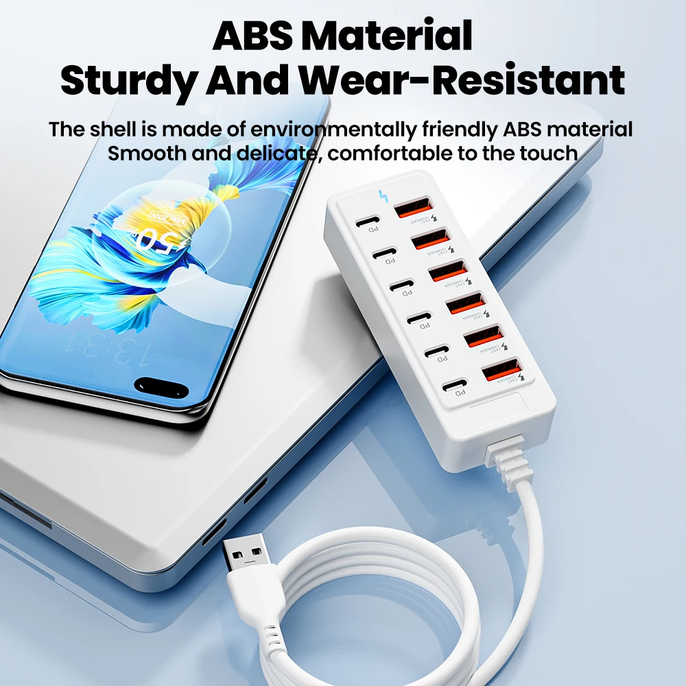 شاحن USB سريع 12 في 1 قطاع الطاقة محطة شحن سطح المكتب شحن سريع 1 متر سلك USB HUB مأخذ توصيل محول للمكتب المنزلي