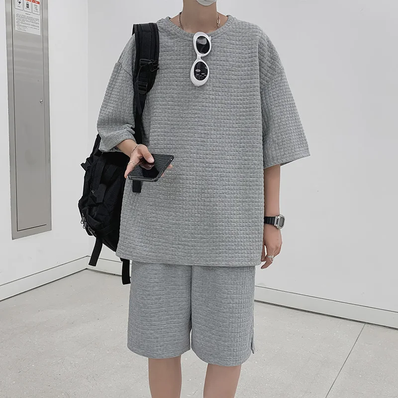 

Summer Lightweight Casual Loose Men's Short Sleeve T-Shirt Shorts Set Teen Fashionable Sportswear Five-Quarter Length