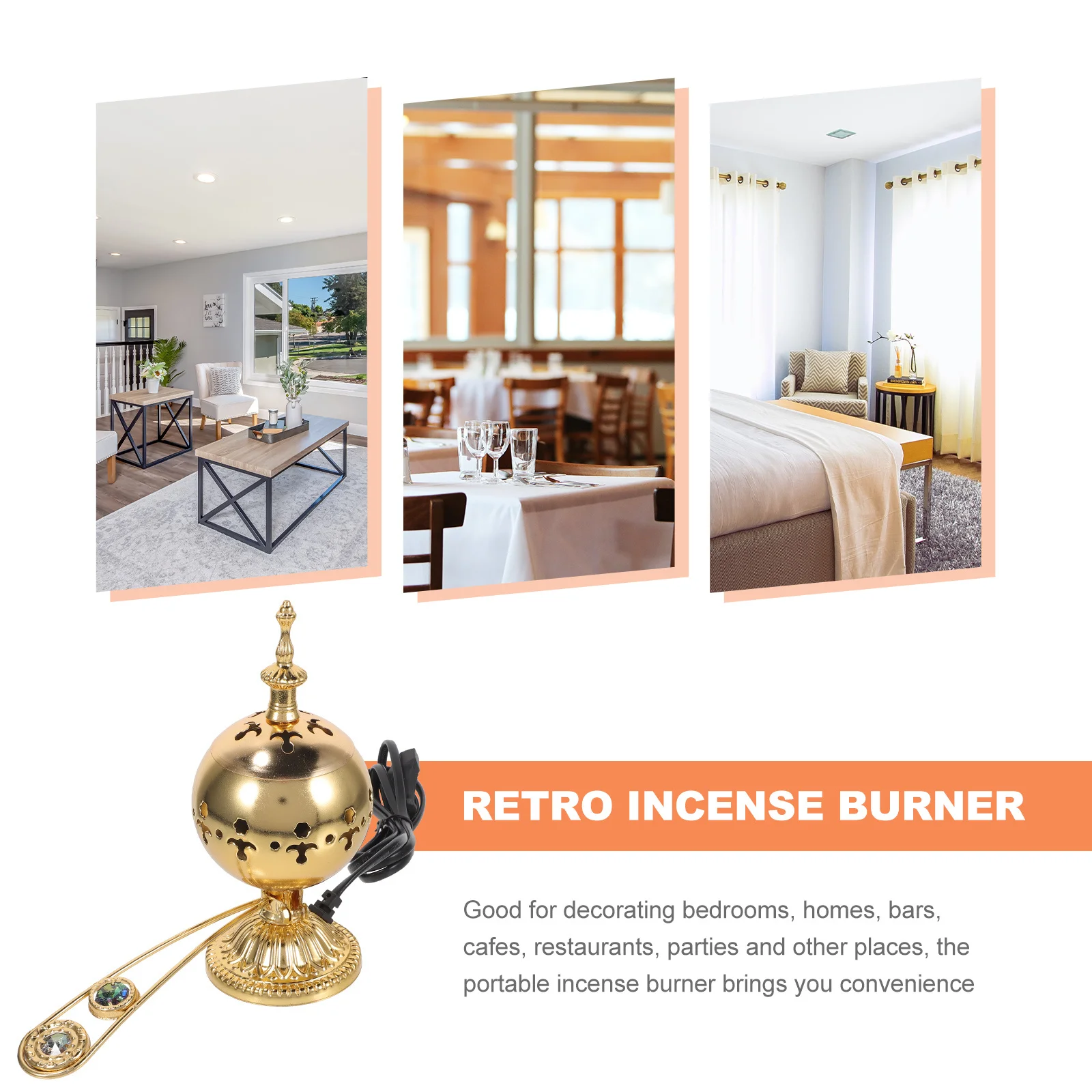 

Portable Incense Burner Plug in Eu Plug Decorative Retro Aroma Burner Metal Censer Holder for Home Temple Incense Stove