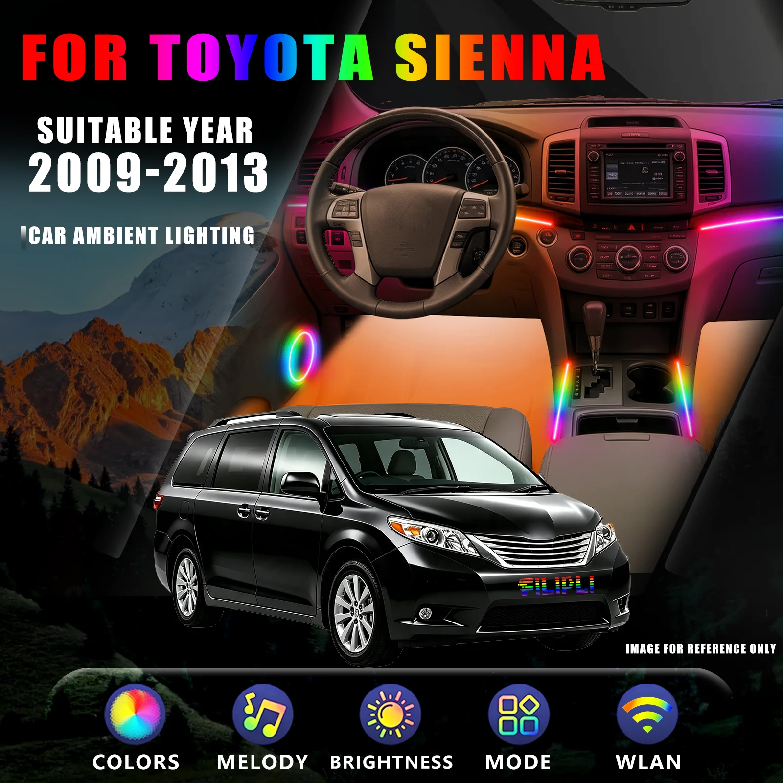FOR TOYOTA Sienna 2009-2013 YEAR DREAM COLOR 18 Lights car ambient light kit full cabin sync flow shuttle door warning streamer speed smart dimming hidden light channel upgrade kit