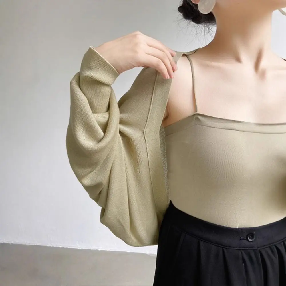 

Elegant Summer Thin Knit Shawl Solid Color Wraps Ice Silk Shawl Long Sleeve Casual Sunscreen Coat Female