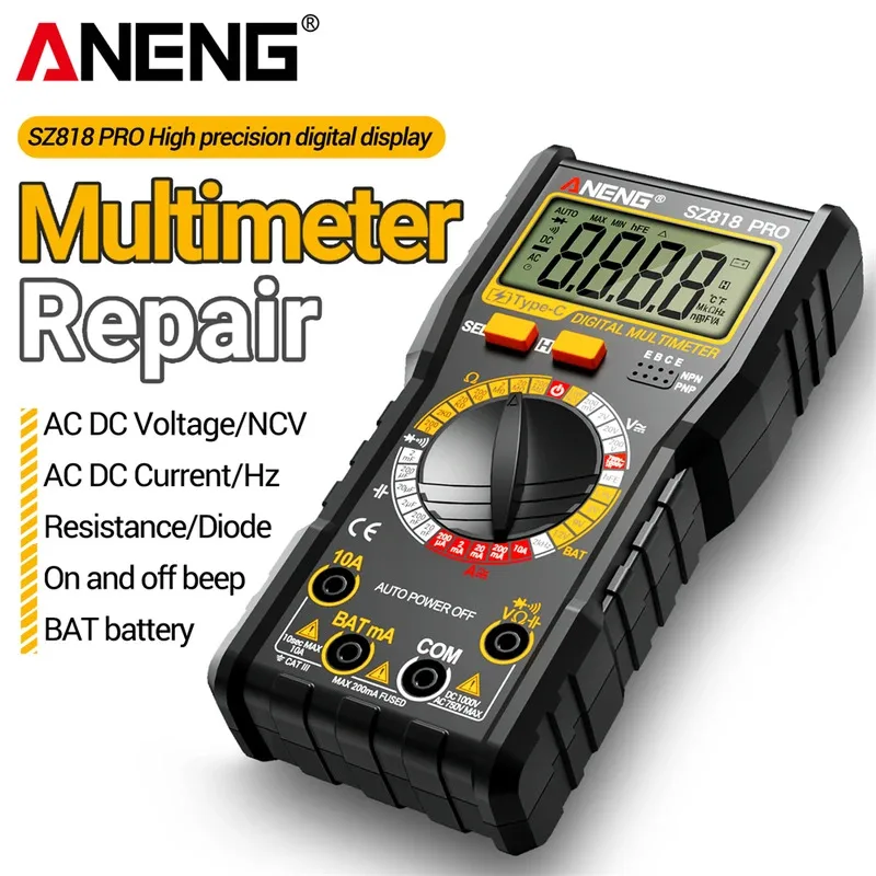 Digital Multimeters Rechargeable SZ818  Professional AC/DC Voltage NCV  Ammeter Voltmeter hFE triode Capacitor Test Tools ANENG