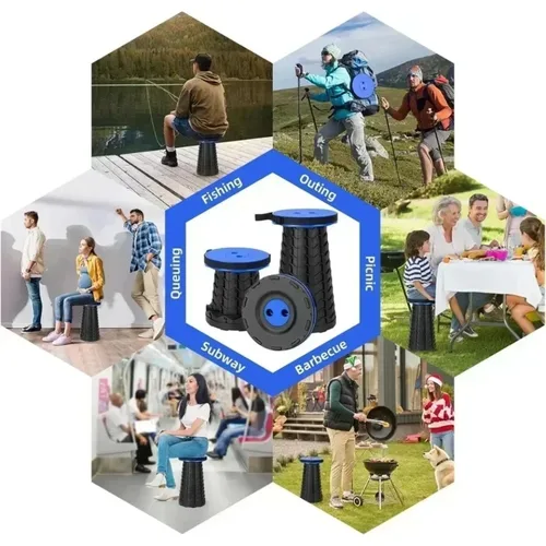 Imagen 1 del producto Taburete plegable para exteriores, silla de plástico portátil, banco pequeño elástico retráctil, silla de pesca ultraligera para viajes