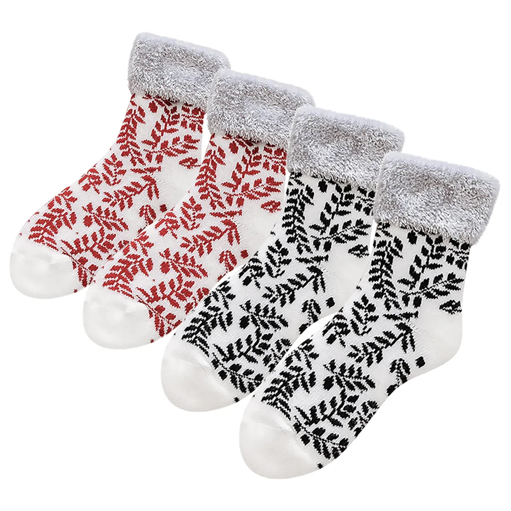 2 Pairs Fall to The Ground Fleece Warm Socks Padded Slippers for Holiday Casual Crew Acrylic Winter