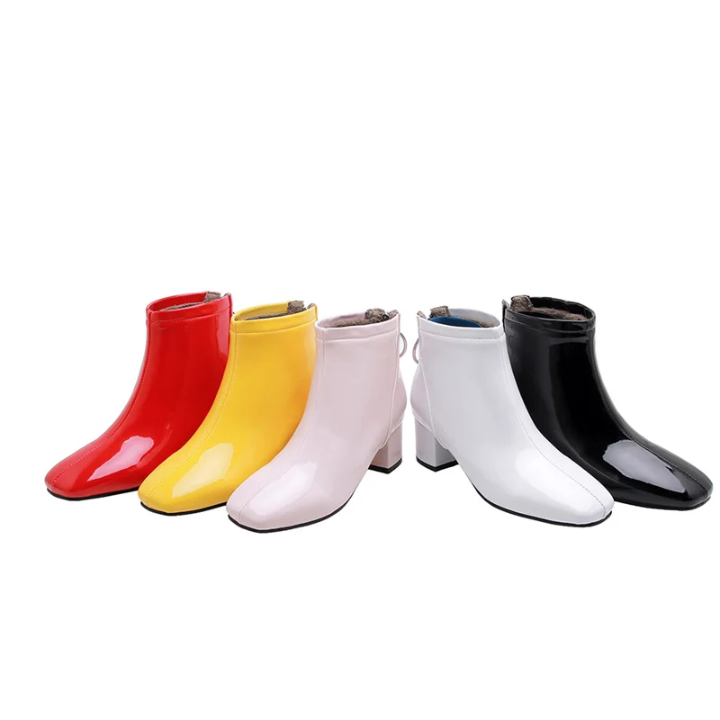 Solid Ankle Boots For Women Casual Elegant Short Shoes Waterproof Pink Red White Women\'s Ankle Boots Party Shoes Large Size 45