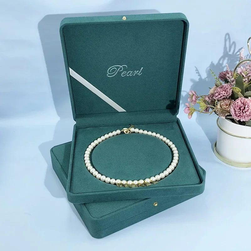 Pearl Necklace Storage Box Set Velvet Crown for Wedding Pendants Jewelry Organizer Gifts Packaging Display Jewelry Box