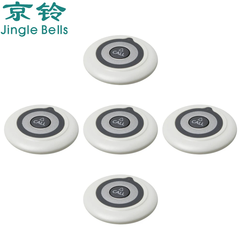 JINGLE BELLS 433.92mhz 5 Button Buzzer Transmitter Wireless Service Guest Calling Systems For Restaurants Waiter Hotel, Bar