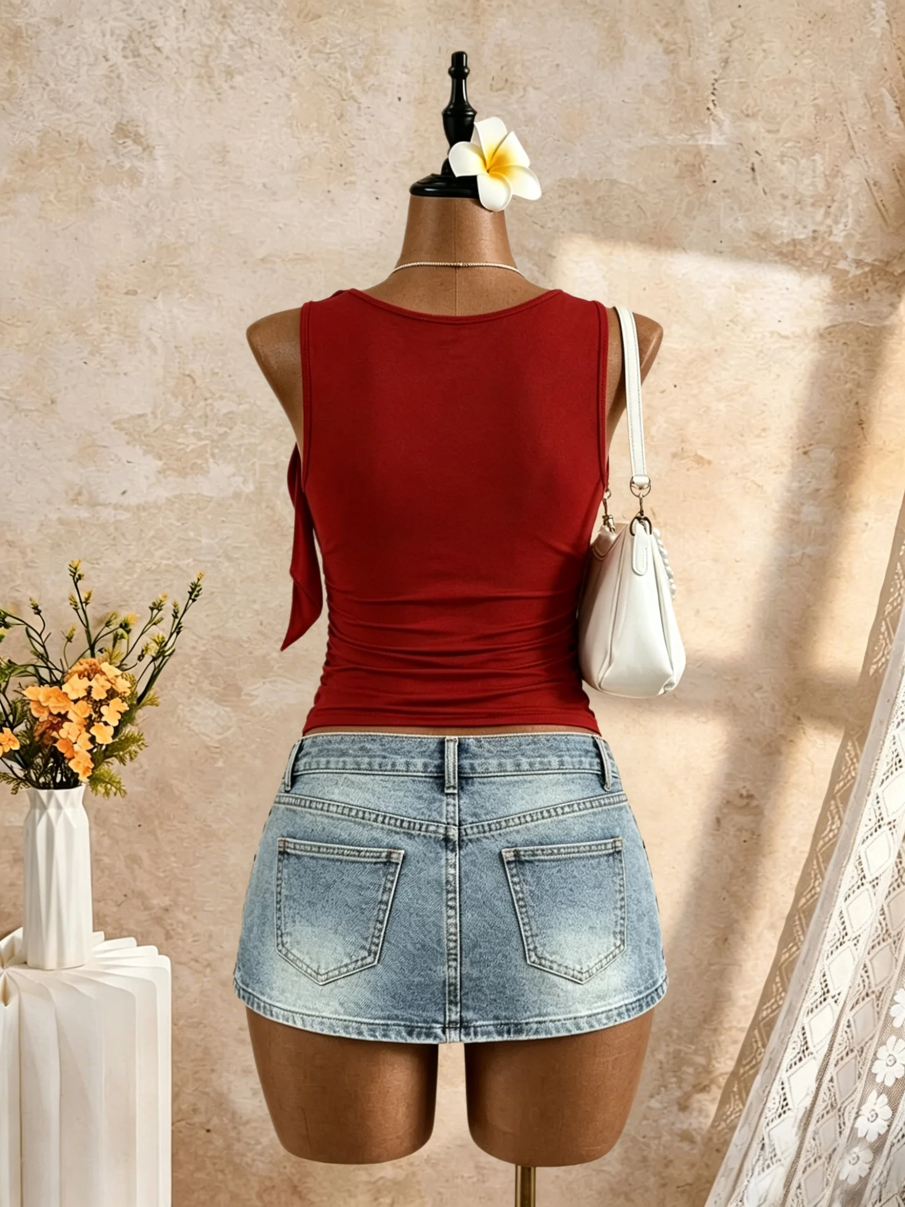 3 Pack Multi-color Women Round Neck Sleeveless Side Tie Knot Ruched Slim Fit Crop Tank Top 2026 Summer Y2K Casual Streetwear Goi