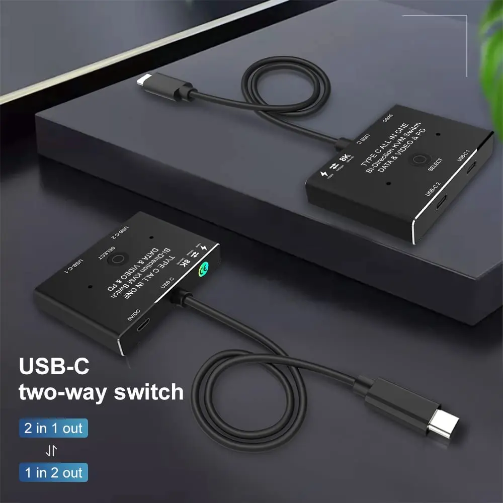 8K USB C Switch 2 Computers, Bi-Directional USB C Switch 1 in 2 Out/ 2 in 1 Out, USB Switcher 2 Computers Share USB Devices for