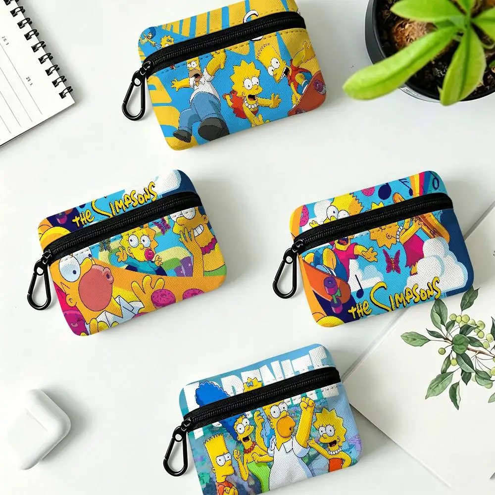 T-The-Simpson Satirical-Casual Compact Oxford Cloth Coin Purse Detachable Carabiner Hook Portable Key Card Organizer Pouch