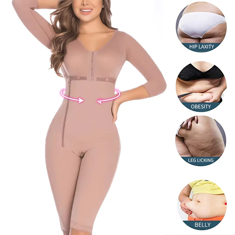 Fajas Colombianas Women Long Sleeved Slimming Bodysuit Side Zipper Abdominal Control Butt Lifter Flat Belly Shapewear With Bra