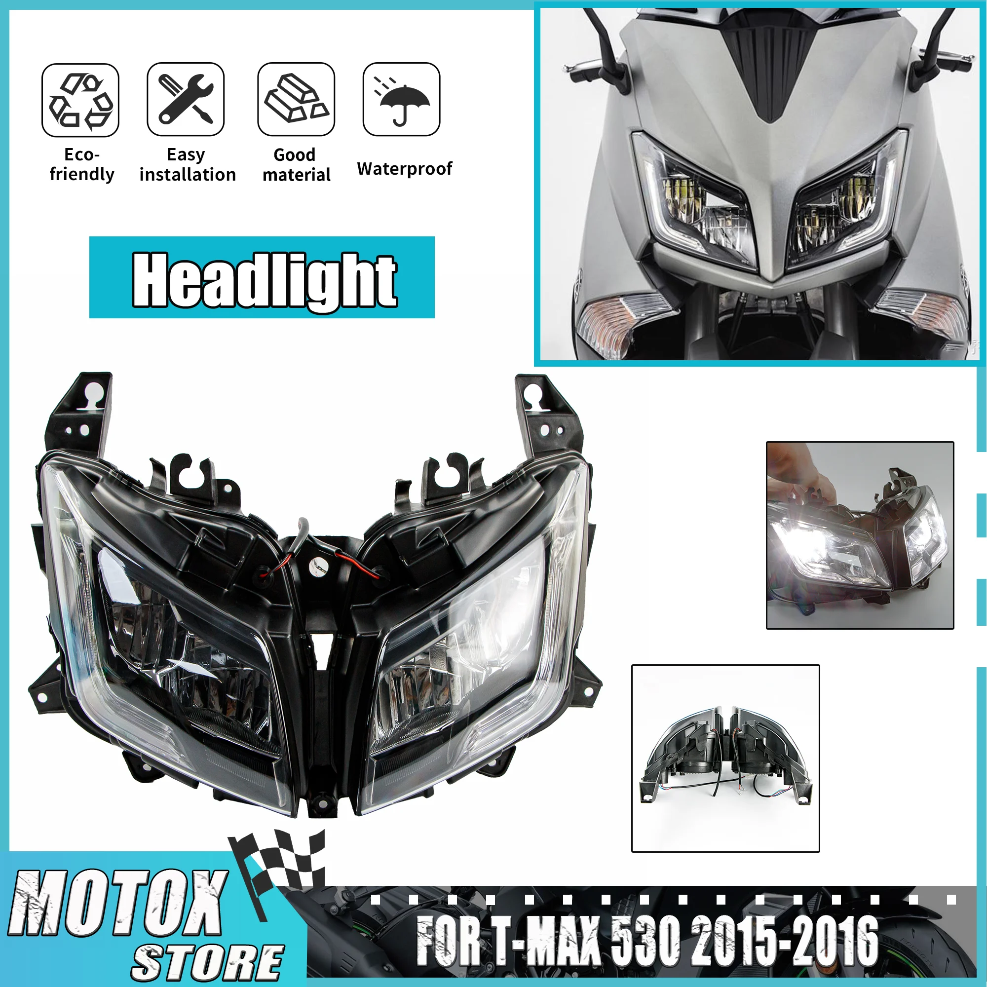 Head Lamp Light Assembly Motorcycle Headlight Fit For Yamaha TMAX 530 2015 2016 TMAX530 T MAX XP 530LED Headlamp 15 16