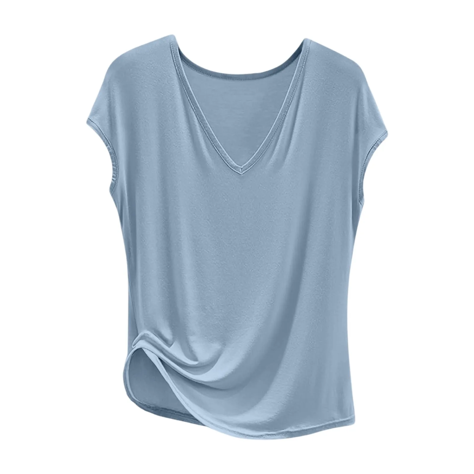تي شيرت كلاسيكي خفيف الوزن وناعم ومسامي برقبة على شكل حرف V للسيدات، قميص مريح فضفاض ومتعدد الاستخدامات للاستخدام اليومي