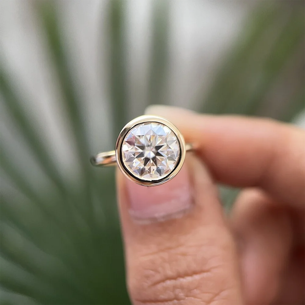 Anello di fidanzamento Moissanite con taglio rotondo certificato GRA 3CT Anello solitario con castone Anelli di nozze con diamanti S925 Gioielleria raffinata in argento per le donne