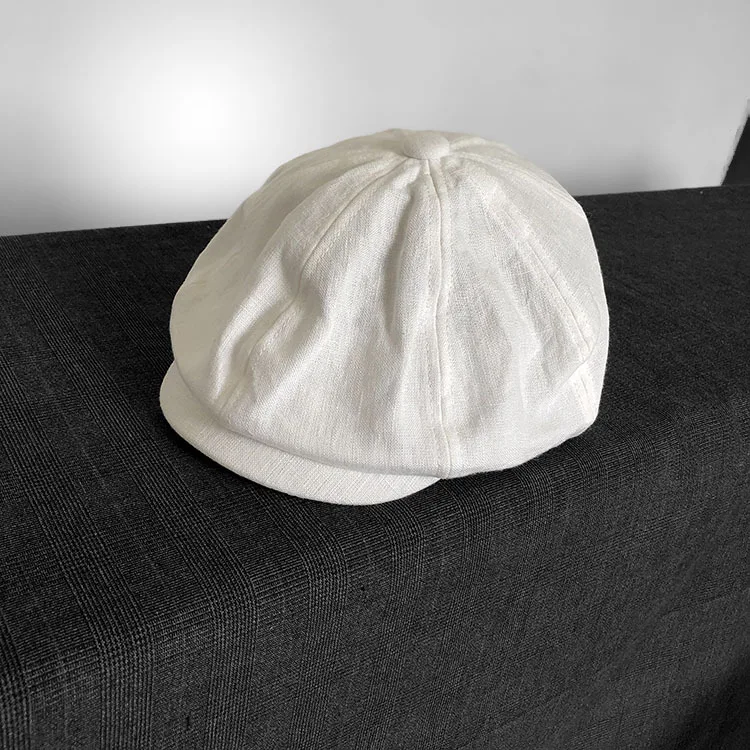 Summer Linen Octagonal Cap Women White Wide Brim Face Slim Duckbill Hat Ultra Thin Single Layer British Retro Literary Beret