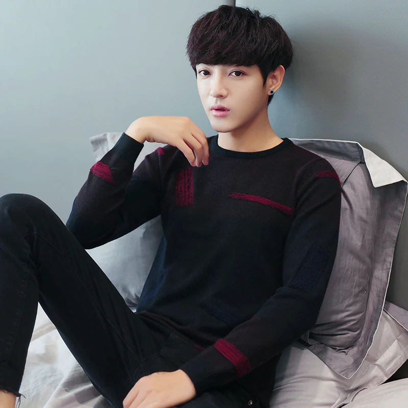 

Корейский вязаный свитер Sle Thiened Fce round Ne, мужской зимний базовый слой, шерстяной модный индивидуальный M Faion