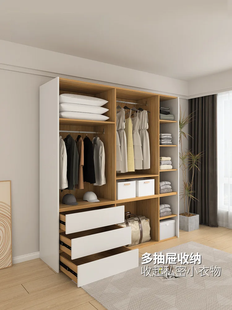 Bedroom sliding door wardrobe modern simple hanging wardrobe solid wood board environmental protection wardrobe