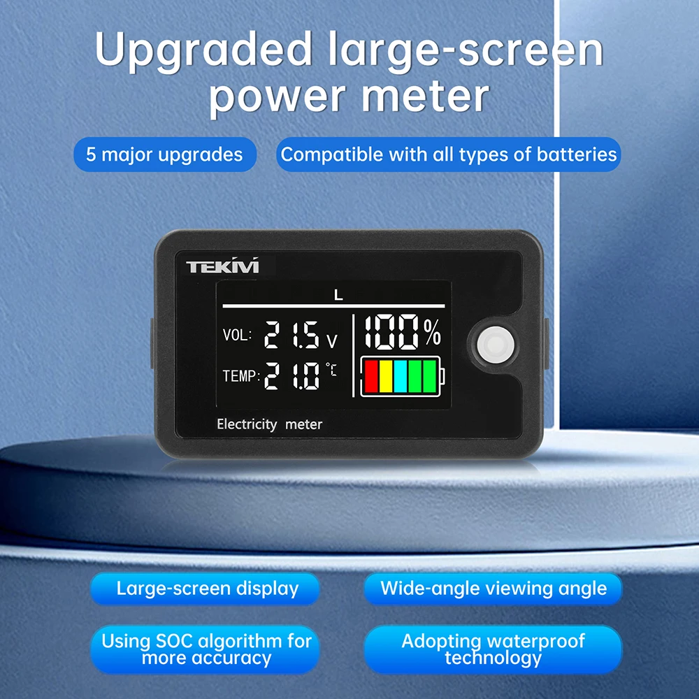 Indicador de capacidad de batería Digital LCD actualizado DC 8-100V voltímetro medidor de prueba de batería de litio con pantalla de temperatura