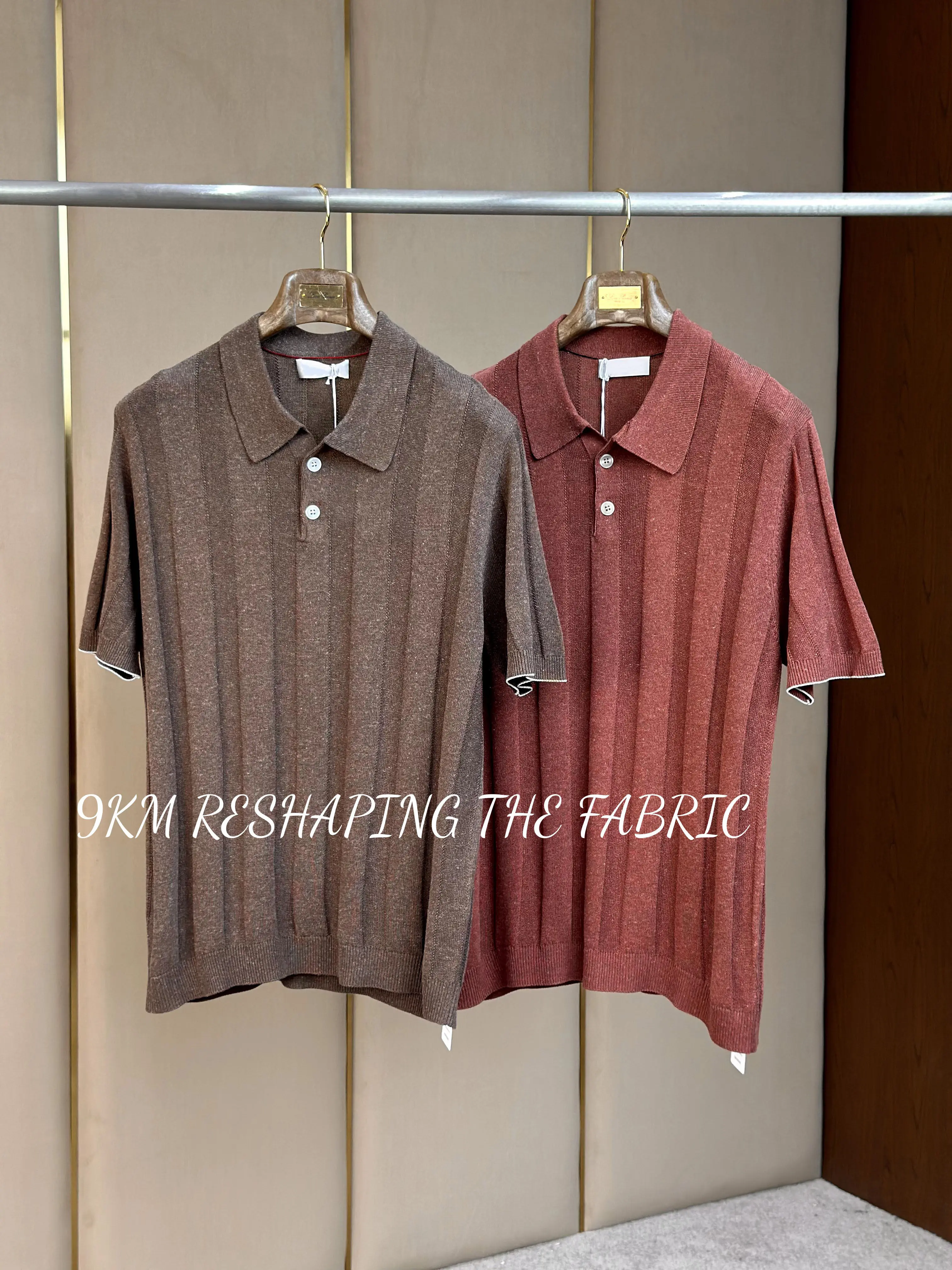 BC linen cotton pit strip texture lapel POLO knitted short sleeve