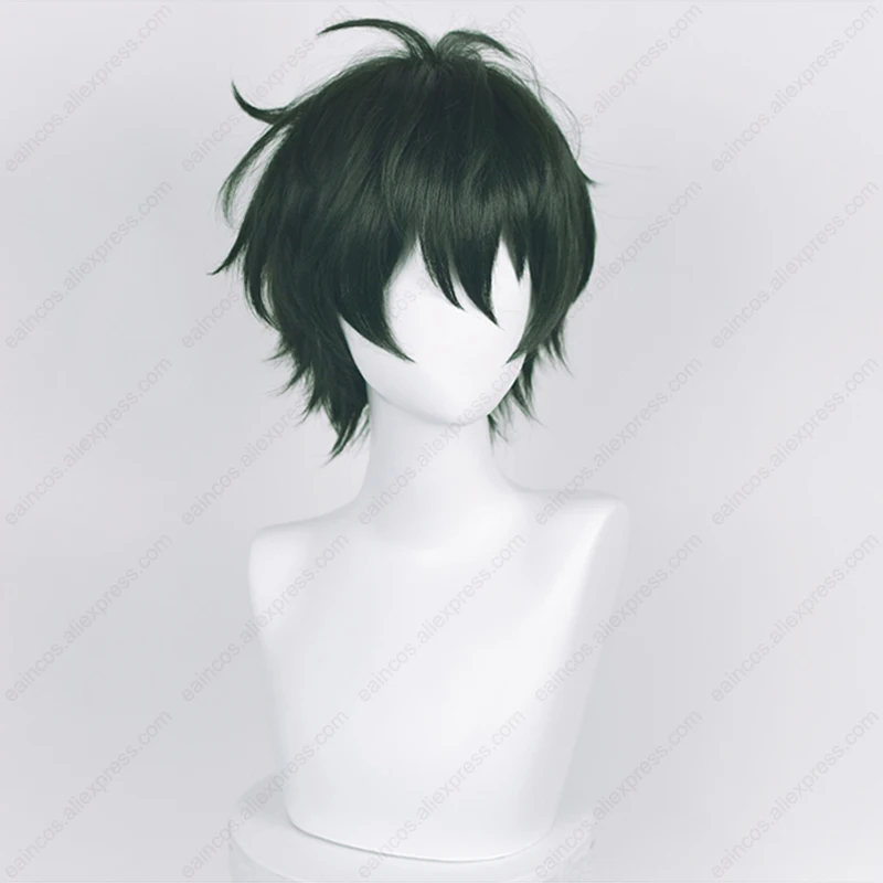 ES Mika Kagehira Cosplay Wig 30cm Dark Green Short Wigs Heat Resistant Synthetic Hair