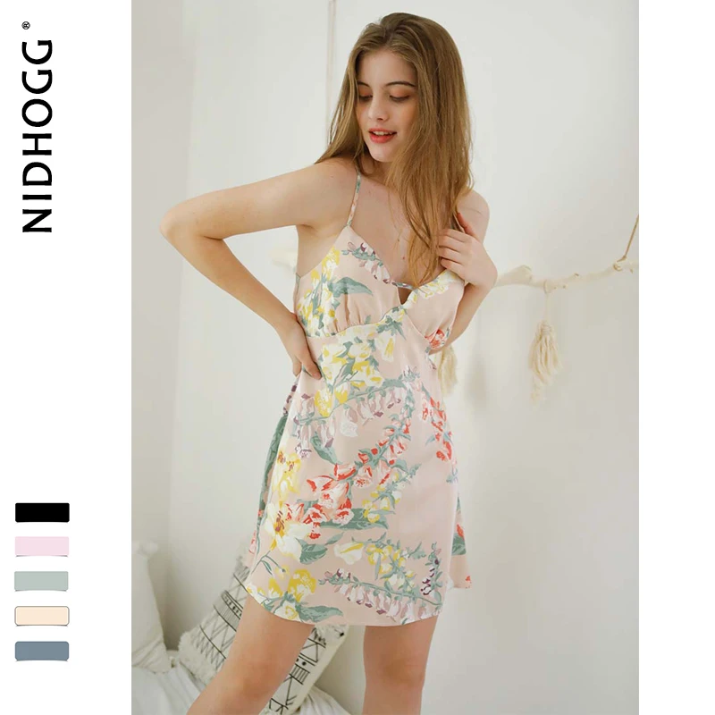 Summer 2009 Sexy Spaghetti Strap Sleepwear Women Sleeveless Sleeping Dress Classic Flower Printing Night Gown Europe Nightwear