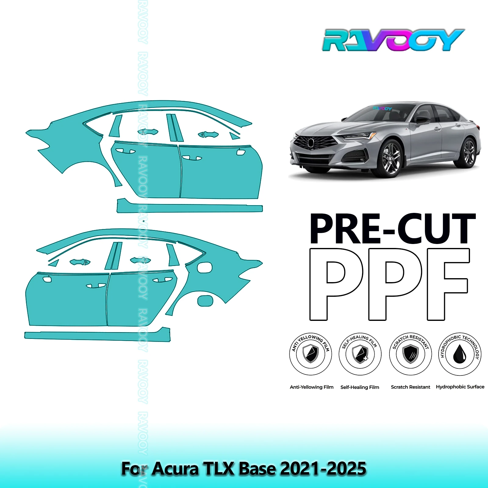 

For Acura TLX Base 2021-2025 8.5mil Clear Matte Pre-Cut PPF Door & A/B Pillar Kit TPU Paint Protection Film Set