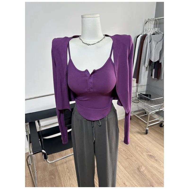 

Модный корейский комплект из двух предметов: укороченный топ и кардиган с длинными рукавами для женщин больших размеров, осенняя коллекция.