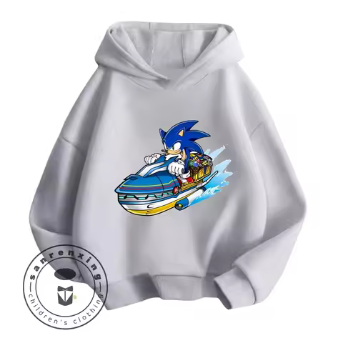 2024 New Fall Kids Boys Hooded Cartoon Sonic Sweatshirt Cotton Printed Boy Pullover Outdoor Long Sleeve Boys Top