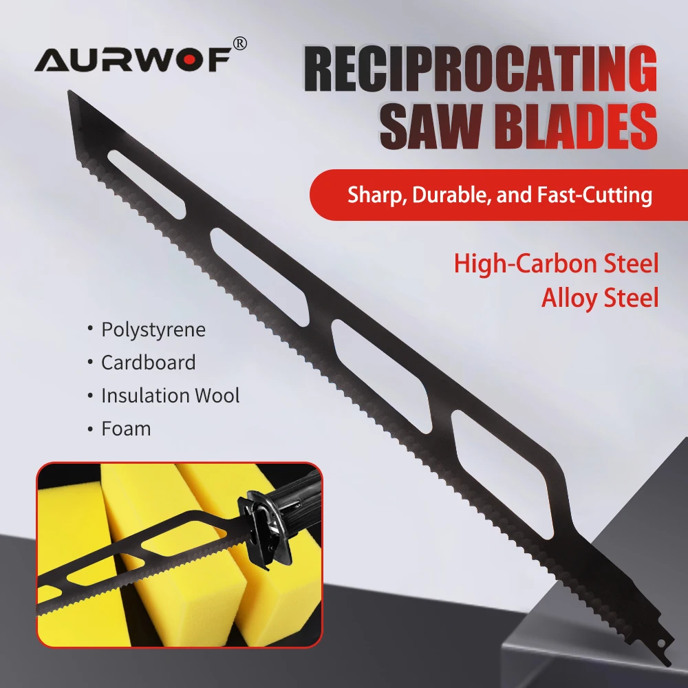 

AURWOF 1pc 16inch/400mm High Carbon Steel Reciprocating Saw Blades HCS Saber Saw For Polystyrene Cardboard Rubber Carpet Leather