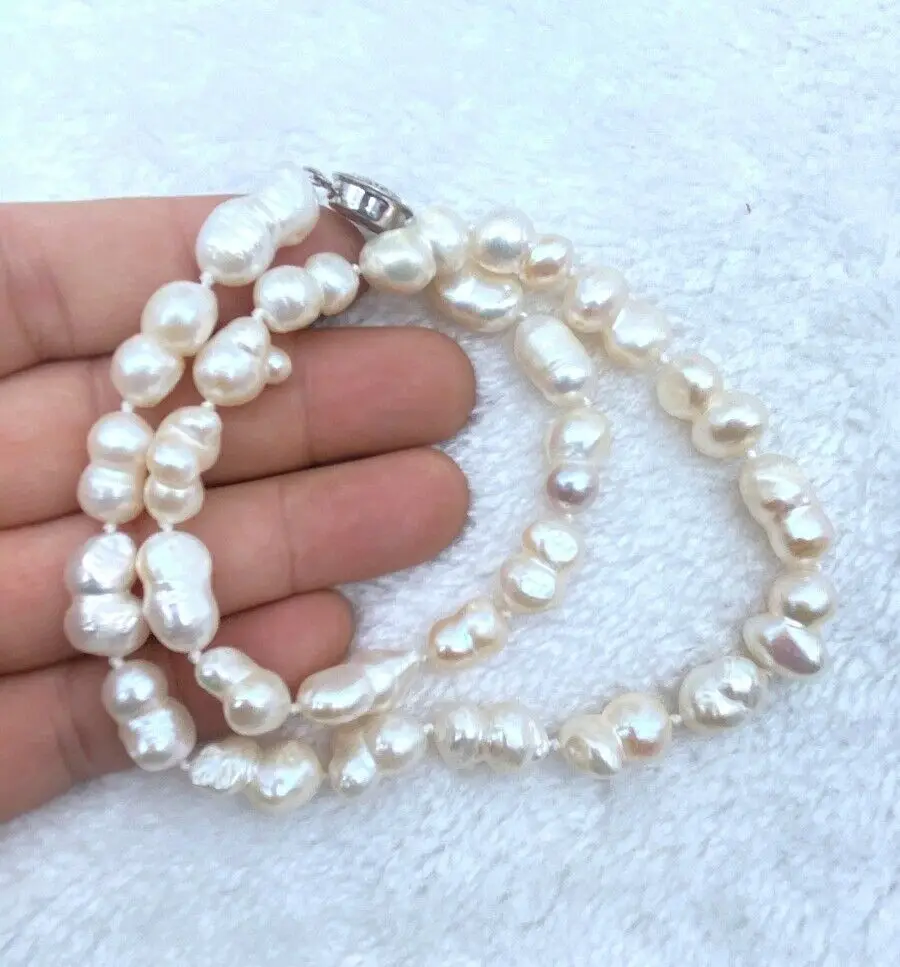 HUGE 12X15MM Natural South Sea White mabe gourd Pearl Necklace 18