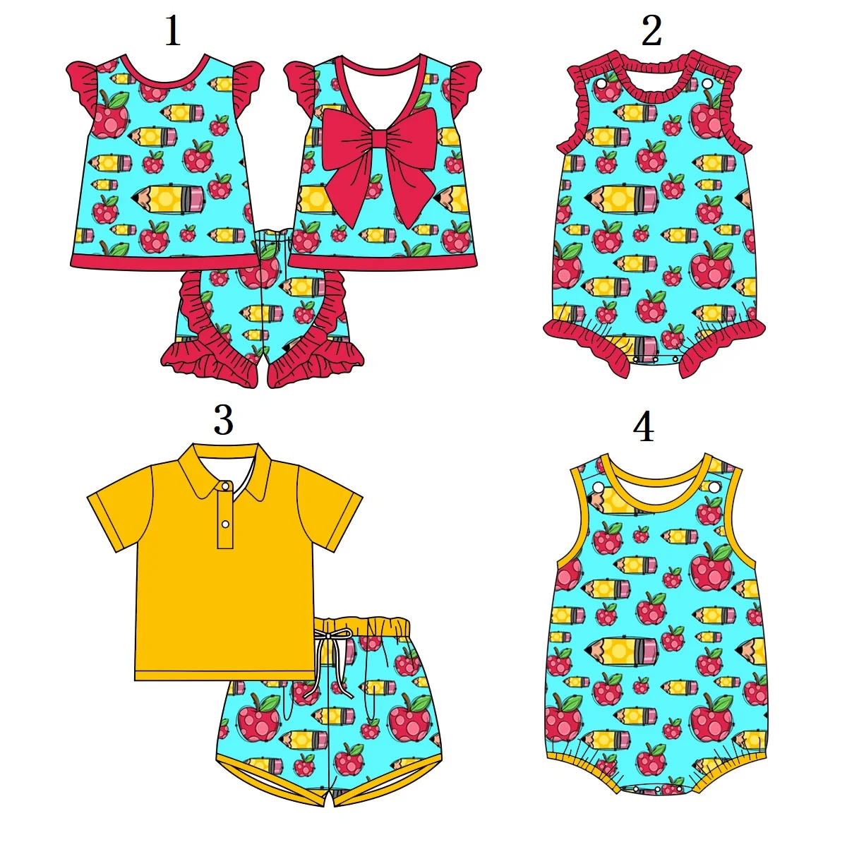 

Back to School Clothes Girls Children Sets Kids Clothes Boys Pencil Apple Print Newborn Girl Clothes Onesie Milk Silk