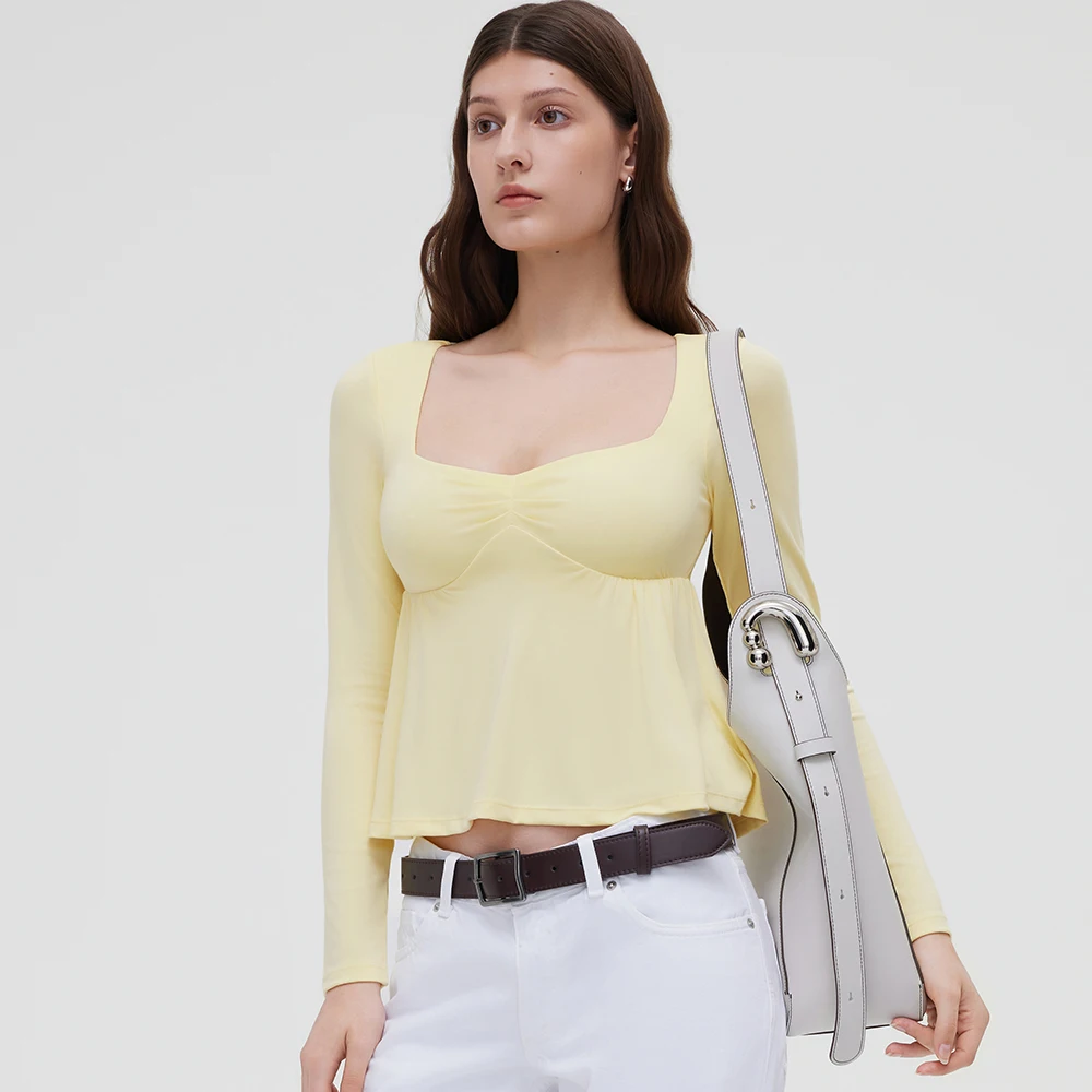Damen Fairy Y2k Cottage T-Shirt Coquette Quadratischer Ausschnitt Langarm Babydoll Tees Herbst Frühling Vintage Kleidung Lässiger Pullover Top – Detail 4