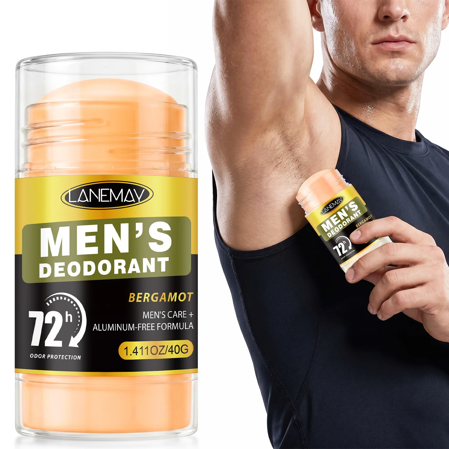 

Men's 72HR Aluminum-Free Deodorant Stick, Bergamot Scent, 40g, Long-Lasting Odor Protection for Armpits, Privates & Body