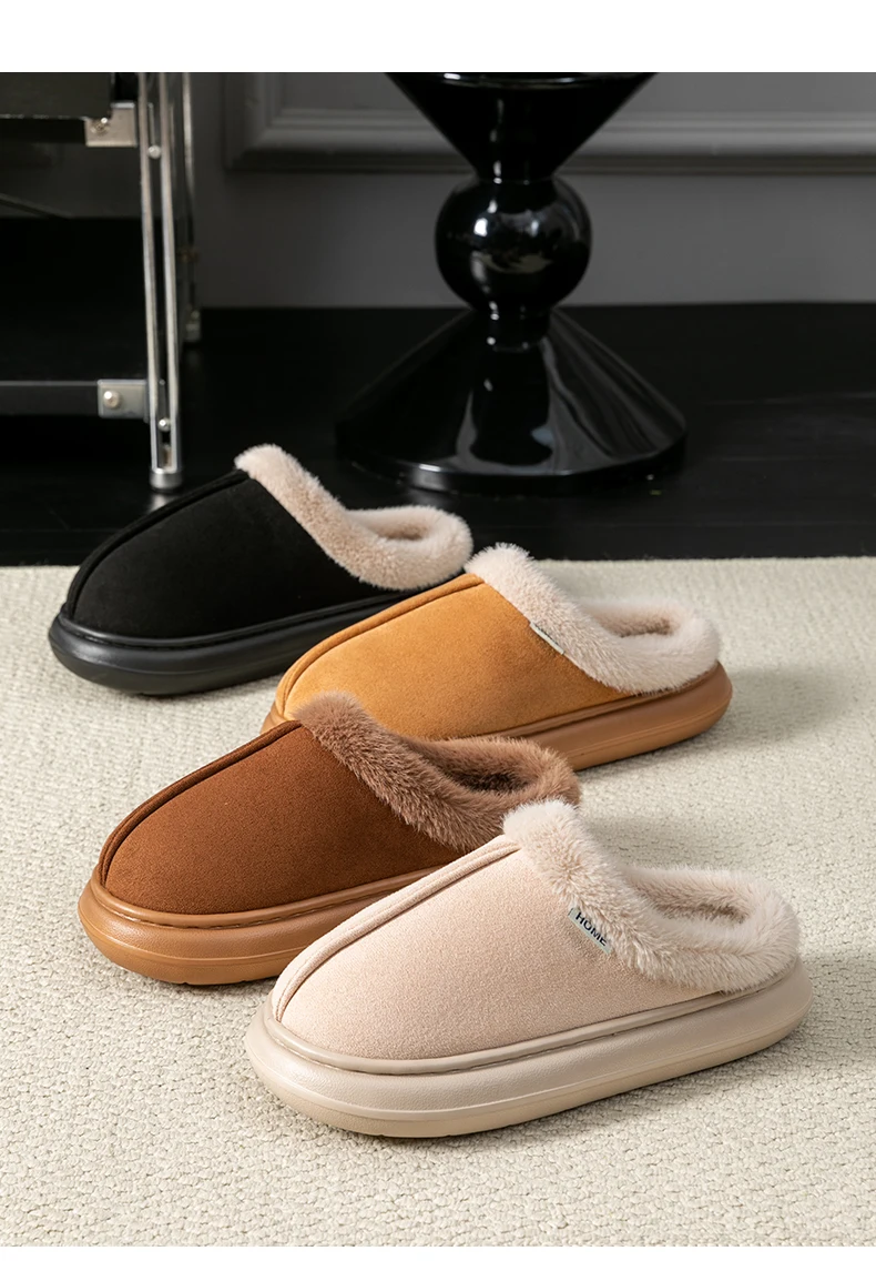 Modische, flauschige Plateau-weiche Hausschuhe für Damen, Plüsch, warme Baumwollschuhe, bequem, rutschfest, Herbst-Winter, Unisex-Hausschuhe – Detail 10