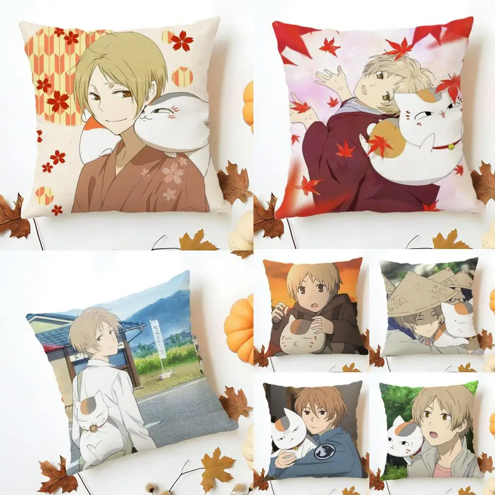 N-Natsume Y-Yuujinchou Cushion Cover Washable Linen Pillowcase Soft  for Sofa Bed Cozy Home Room Decor