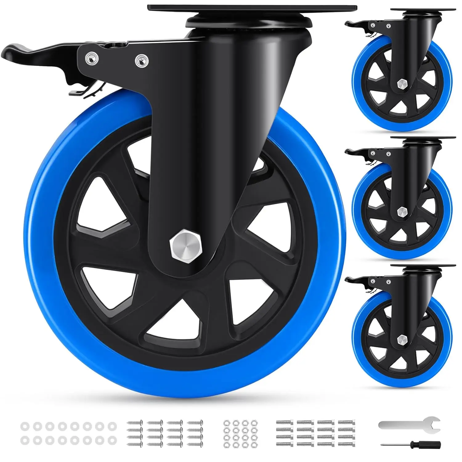 

6 Inch Heavy Duty Swivel Caster Wheels Set of 4 with Double Brake, 2600 LBS Capacity for Cart Workbench Furniture