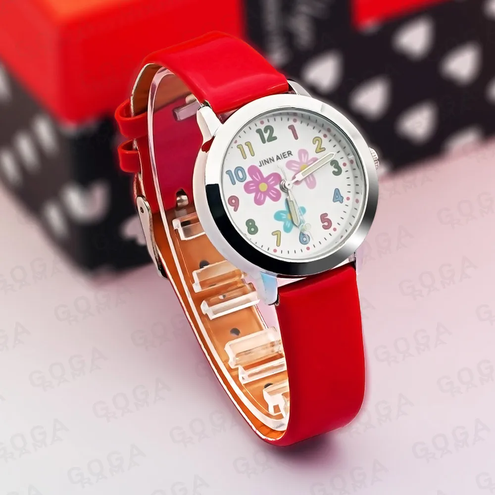 Neues Blumenmuster Kinder uhr rosa rot weiß Leder Quarz Jungen uhr Mädchen uhr Neujahrs geschenk