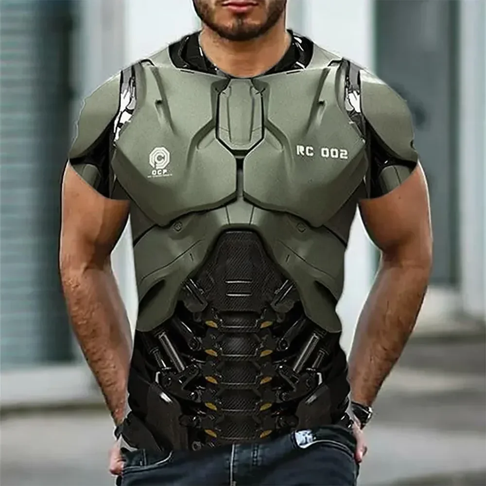 

Oversized Men's T-shirt 3d Armor Fashion Short Sleeve Metal Style Print Casual Top Street Loose Breathable 6xl Male Tee Clothing