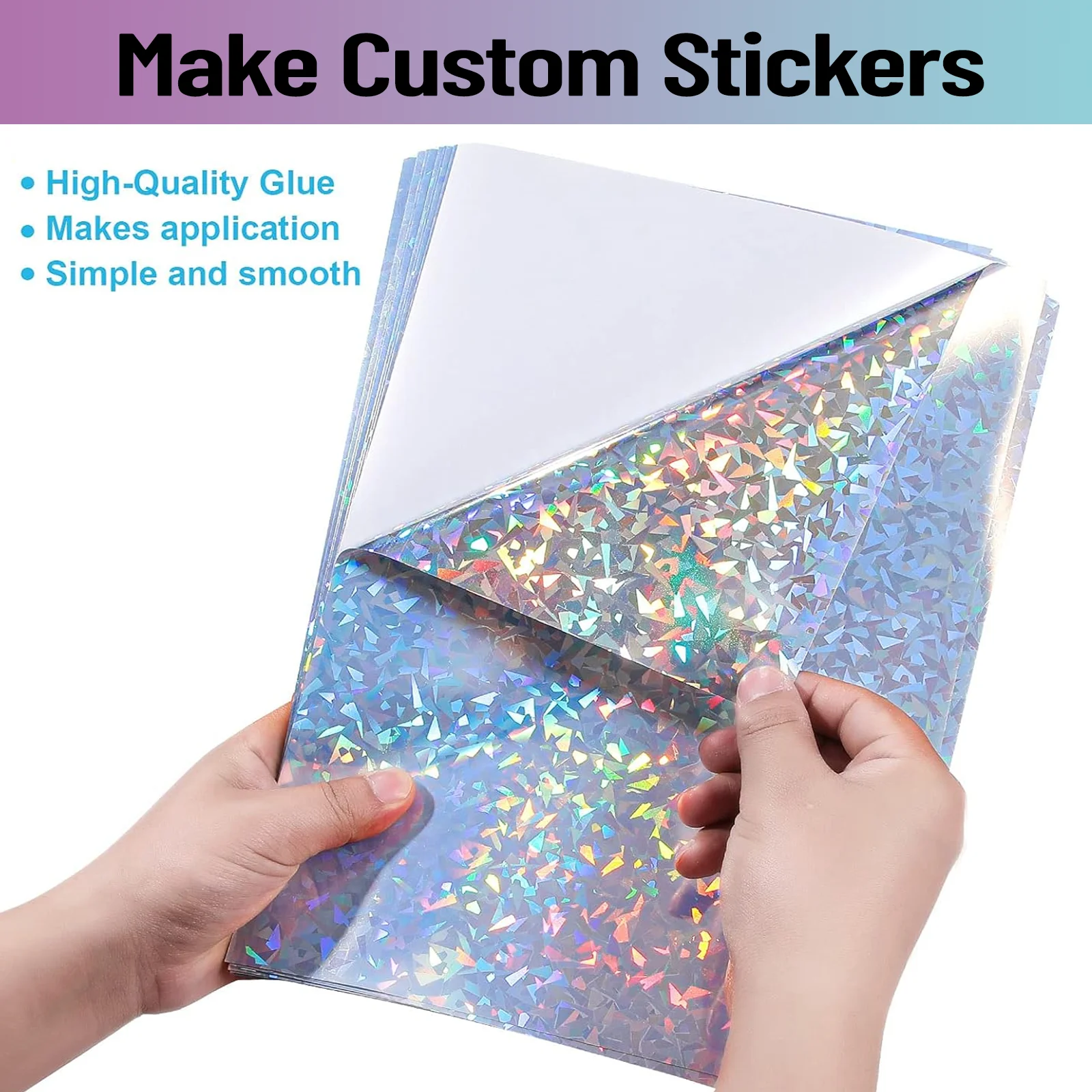 20 Sheets A4 Diamond Vinyl Sticker Paper Waterproof Inkjet & Laser Printable Adhesive Paper Broken Glass for Crafting Lable