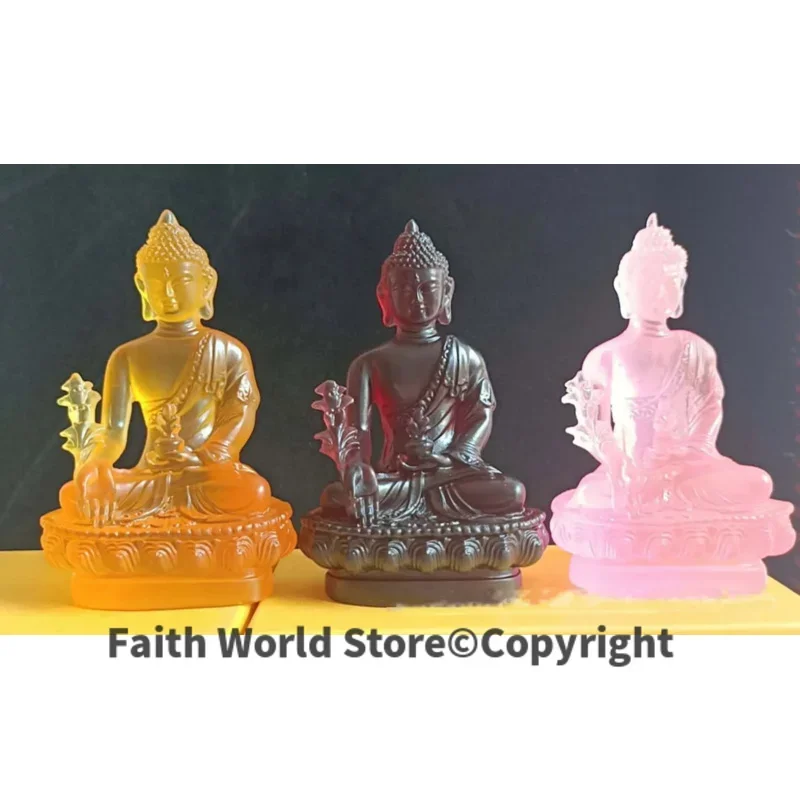 A set 6P Asia home family safety efficacious protection Shrine Worship color crystal Medicine Tathagata RULAI BUDDHA statue