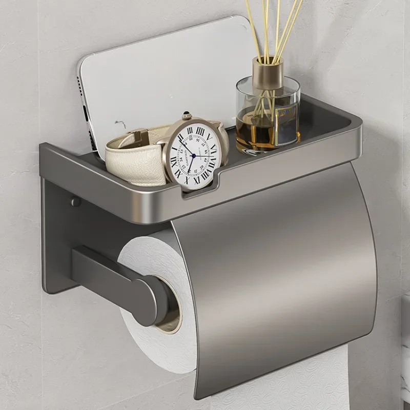 Toilet Space Aluminum Tissue Box Wall Mounted Tissue Holder Drilling Installation Toilet Roll Paper Holder Bathroom Accessories