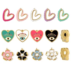 3pcs/Lot French Antique Pink Flower Stainless Steel Diy Charms Women Heart Evil Eye Necklace Pendant Wholesale Jewelry