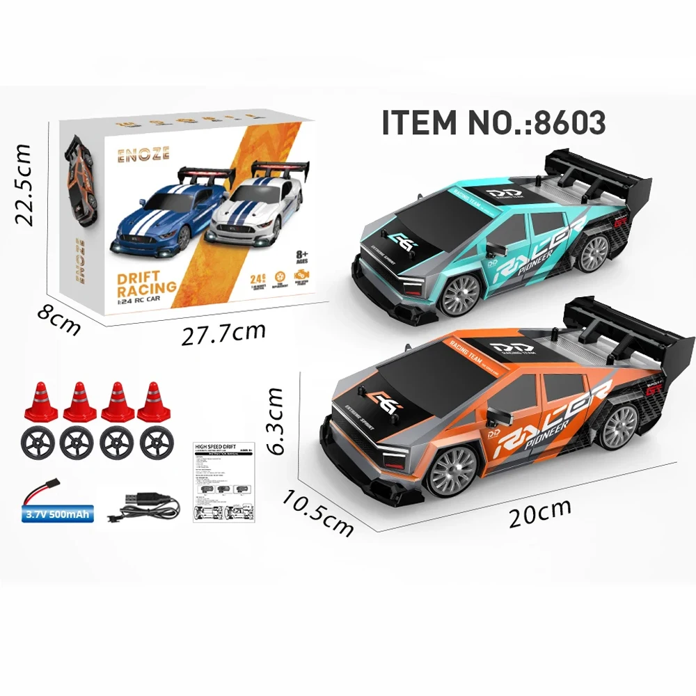 Alta Velocidade Drift Controle Remoto Carro, 4WD Profissional Drift Racing Car, Luz LED, Simulação Ajustável RC Car, Toy Gift, 1:24, Novo