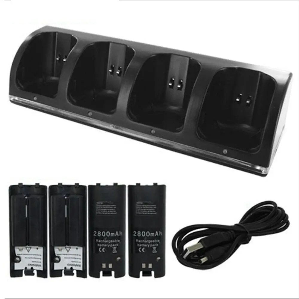 Remote Charger Dock Station Cradle + 2800mAh Rechargeable Battery For Nintendo Wii Controller Gamepad Battery Charger