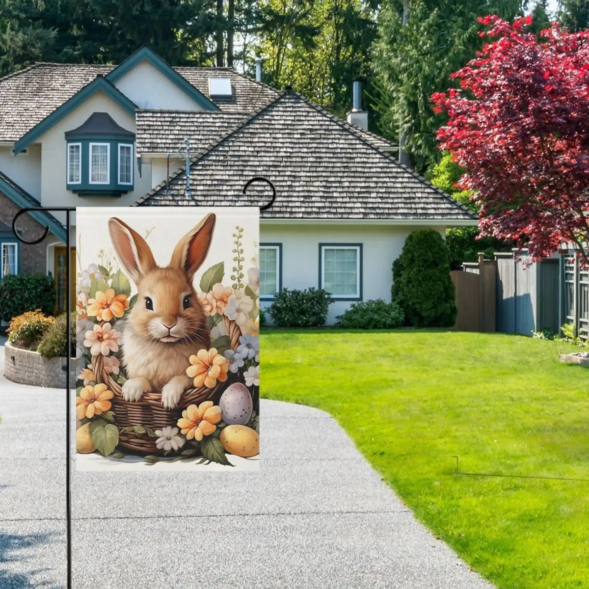 Garden Flag Easter Bunny Eggs Cute Rabbit Vertical Double Sided Flag Yard Flag Outdoor Decor Small 12 x 18 Inch 202a6476 MME SSL