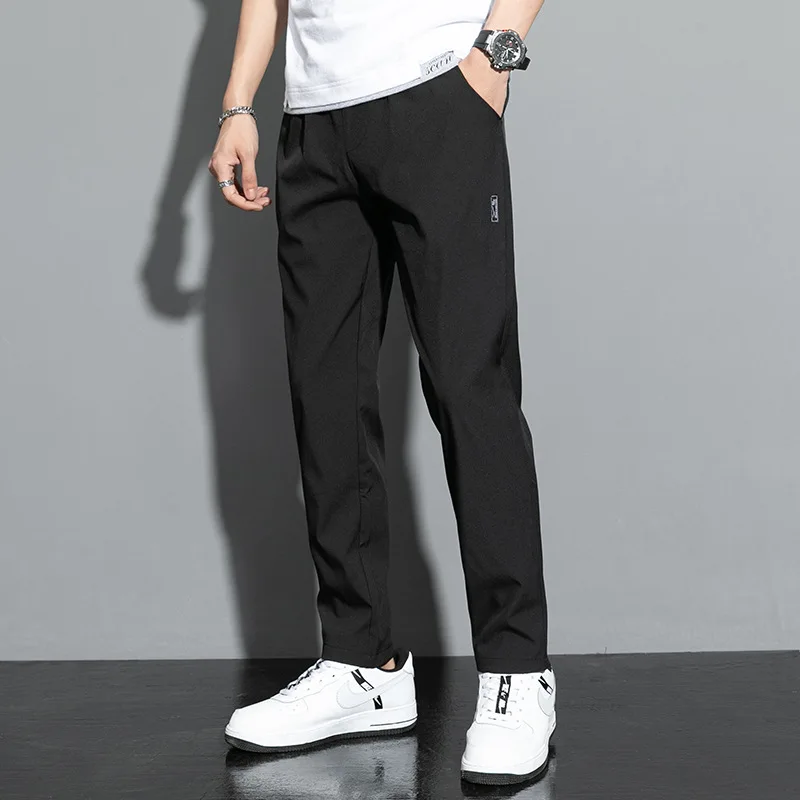 Men\'s Summer Thin Ice Silk Quick Dry 2024 New Loose Sports Trend All Tie Feet Casual Pants Sweatpants 90s Vintage Clothes