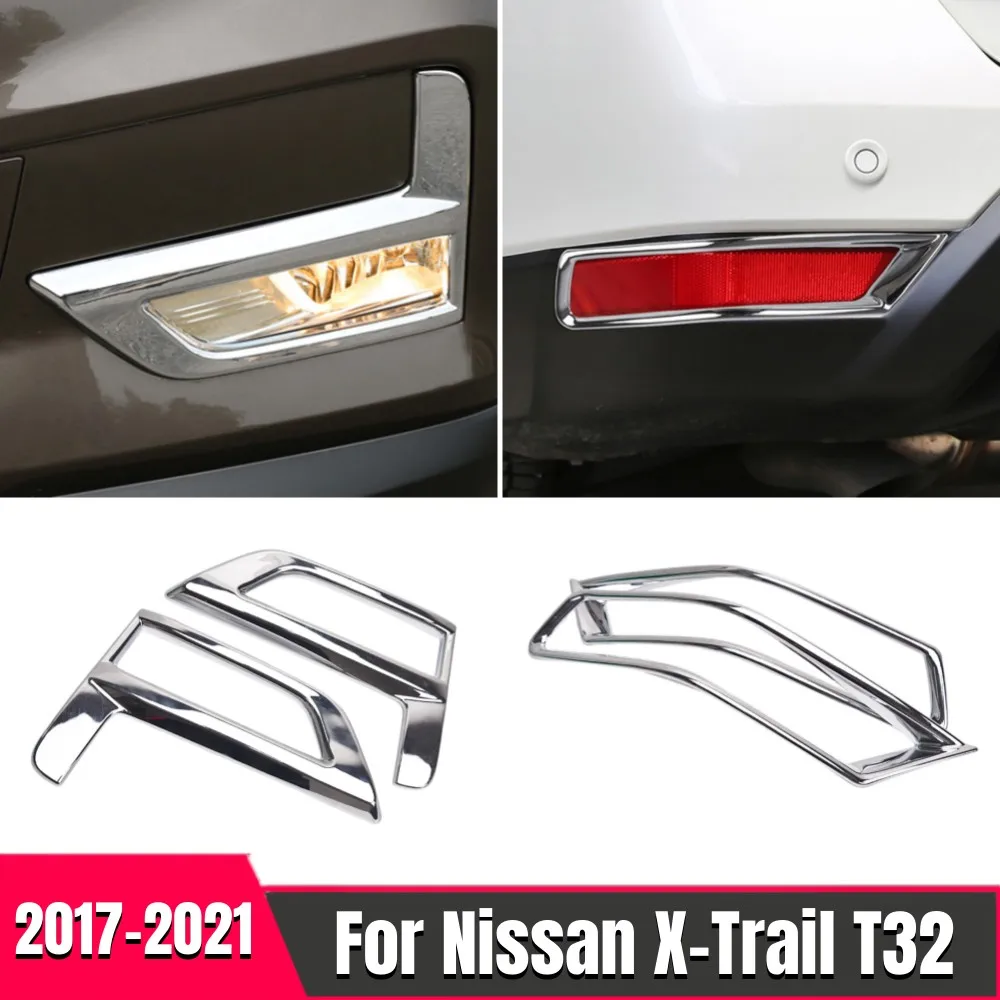 

For Nissan X-Trail X Trail T32 Rogue 2017-2021 Accessories ABS Silver Front Rear Fog Lights Lamp Foglight Decoration Cover Trim