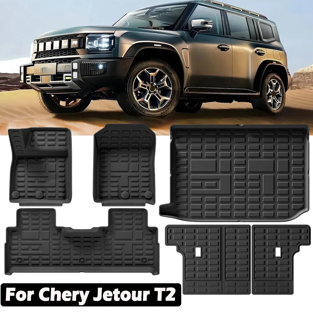 Car TPE Floor Mats for Chery Jetour T2 2023 2024,All Weather Waterproof Protective Front Rear Cargo Liner Trunk Mat