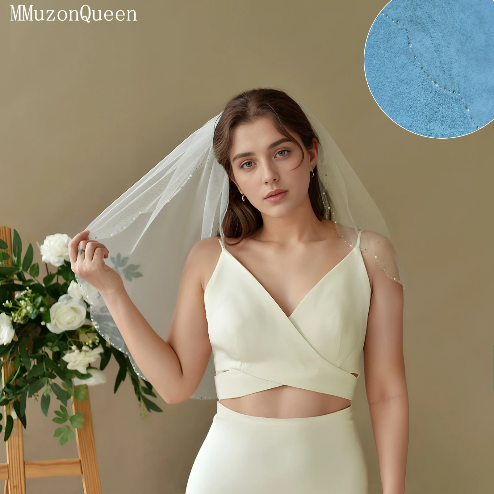 

Короткая фата TOPQUEEN V33 ручной работы со стразами и гребнем, свадебная фата с кристаллами, различные длины